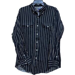 Luskey's LR Classic Shirt Men 16.5 35 Black White Striped Button Up Made USA
